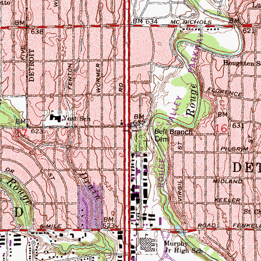 Topographic Map of Redford Cemetery Historical Marker, MI