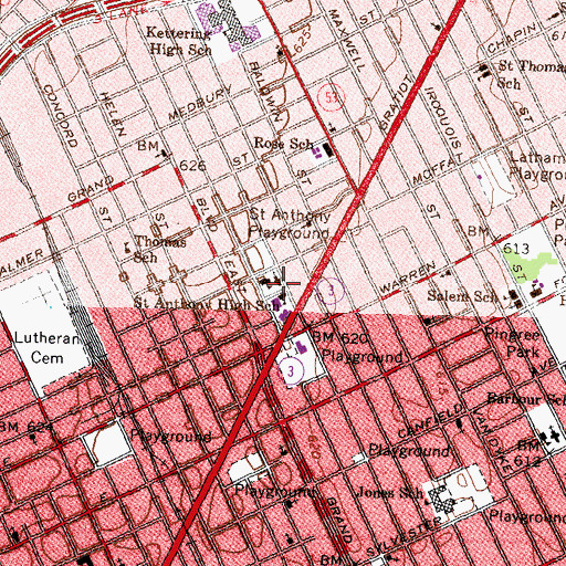 Topographic Map of Saint Anthony Church Historical Marker, MI