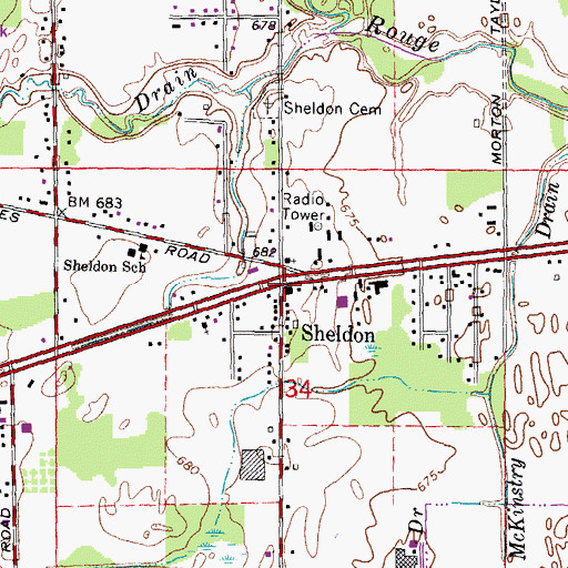Topographic Map of Sheldon's Corners Historical Marker, MI