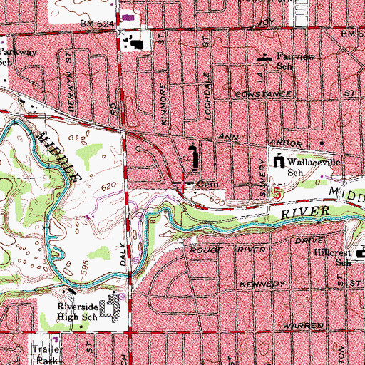 Topographic Map of Wallaceville School Historical Marker, MI