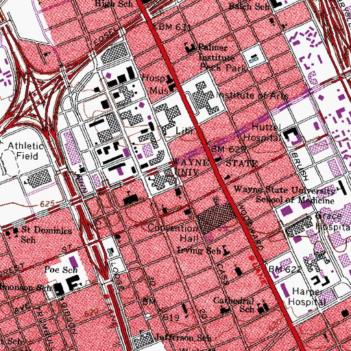Topographic Map of Wayne State University Historical Marker, MI