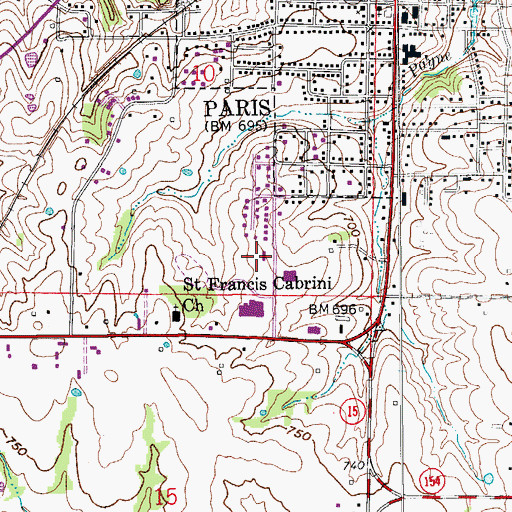 Topographic Map of Paris Elementary School, MO