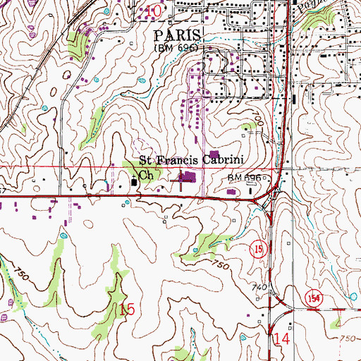 Topographic Map of Paris High School, MO