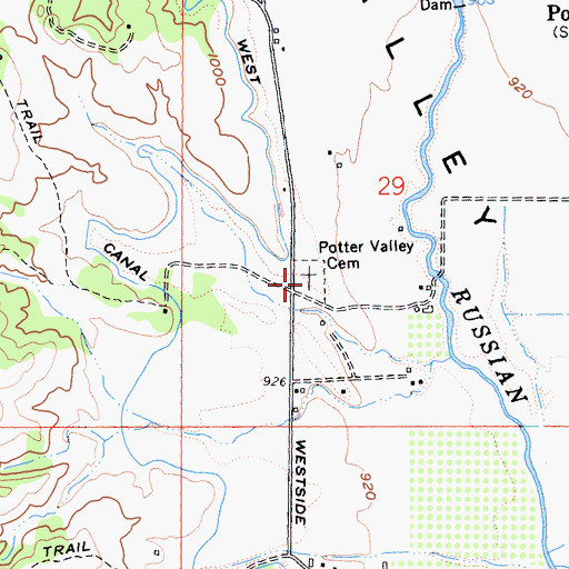 Topographic Map of Potter Valley Cemetery, CA