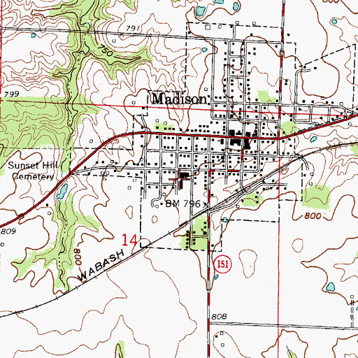 Topographic Map of Madison Elementary School, MO