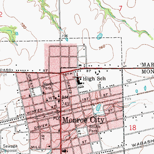 Topographic Map of Monroe City Middle School, MO