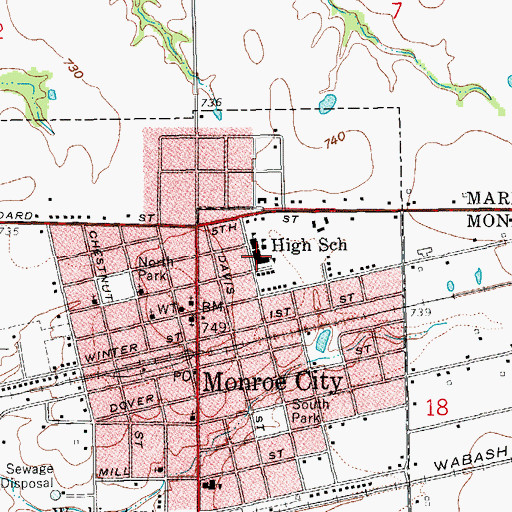 Topographic Map of Monroe City Elementary School, MO