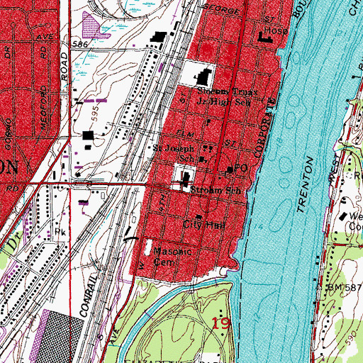 Topographic Map of Trenton Post Office, MI