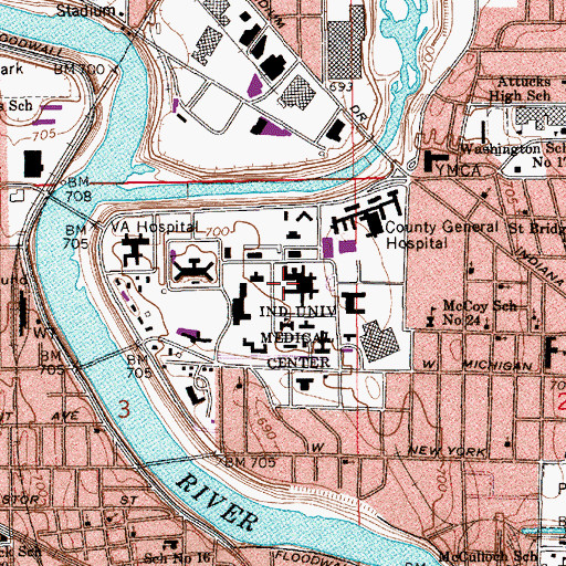 Topographic Map of Riley Hospital For Children at Indiana University, IN