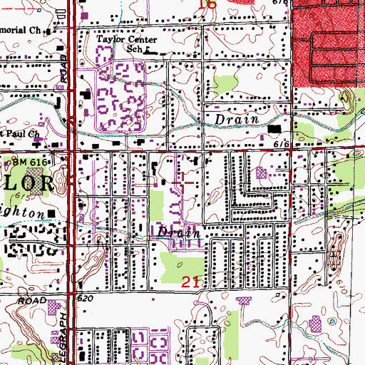 Topographic Map of Taylor Center Post Office (historical), MI