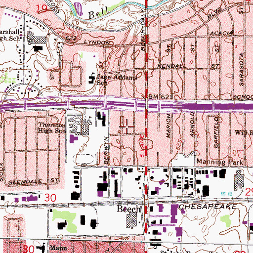 Topographic Map of Redford Post Office (historical), MI