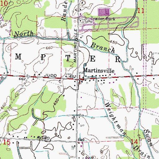 Topographic Map of Martinsville Post Office (historical), MI