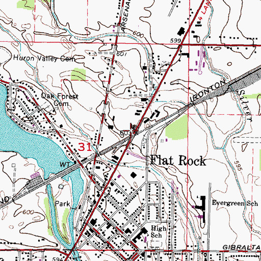 Topographic Map of Flat Rock Station, MI