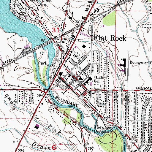 Topographic Map of Flat Rock Post Office, MI