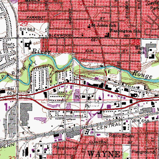 Topographic Map of Old Wayne Cemetery, MI