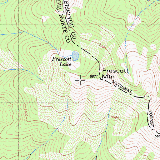 Topographic Map of Prescott Mountain, CA