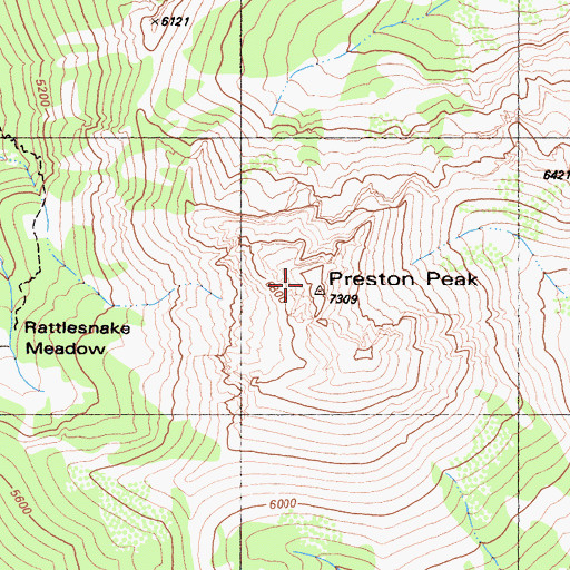 Topographic Map of Preston Peak, CA
