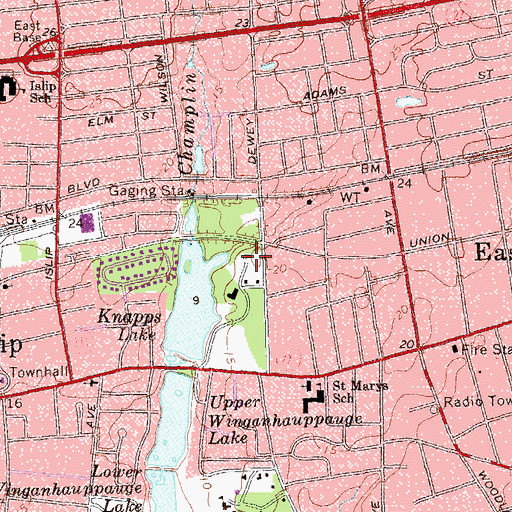 Topographic Map of Brookwood Hall, NY