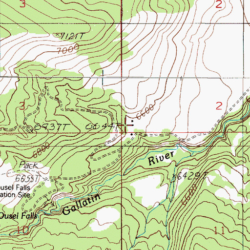 Topographic Map of Ousel Falls Airport, MT