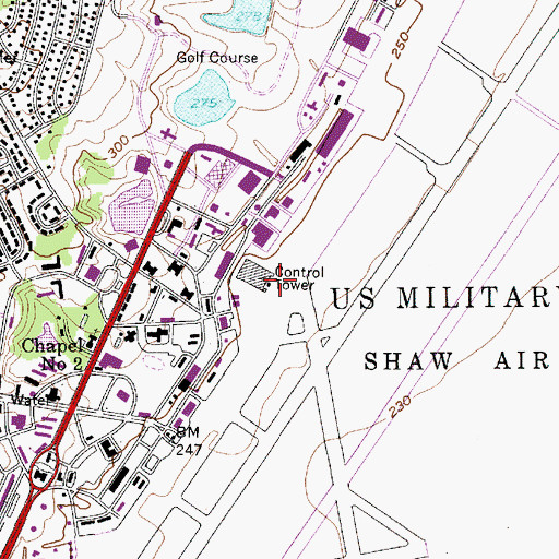 Topographic Map of Shaw Air Force Base, SC