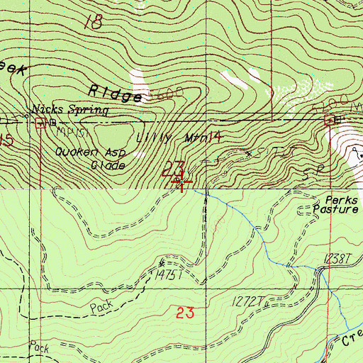 Topographic Map of Quaken Asp Glade, CA
