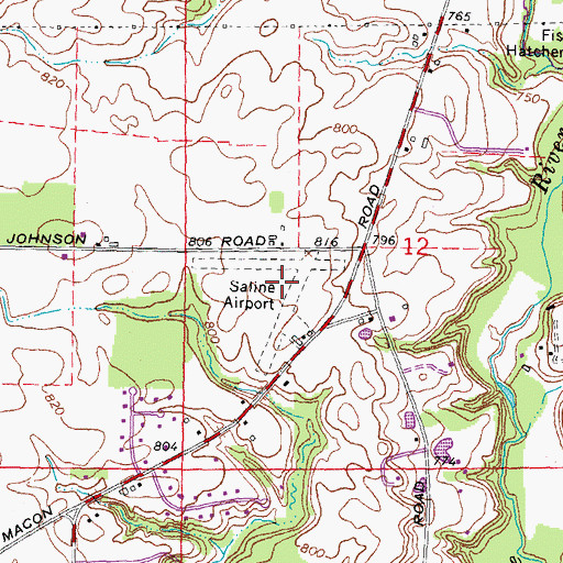Topographic Map of Saline Airport, MI