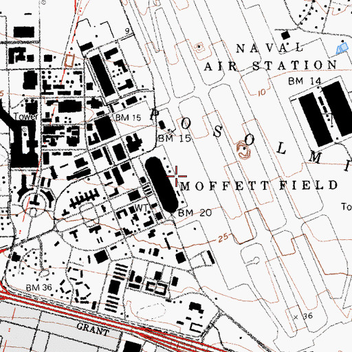 Topographic Map of Moffett Federal Airfield, CA