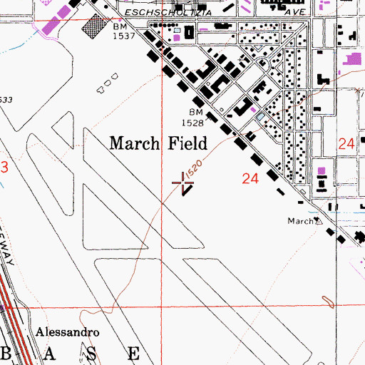 Topographic Map of March Air Reserve Base, CA