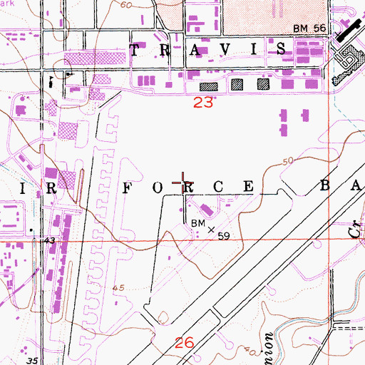 Topographic Map of Travis Air Force Base, CA
