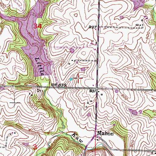 Topographic Map of Huff Airport, KS