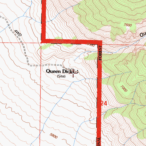 Topographic Map of Queen Dicks, CA