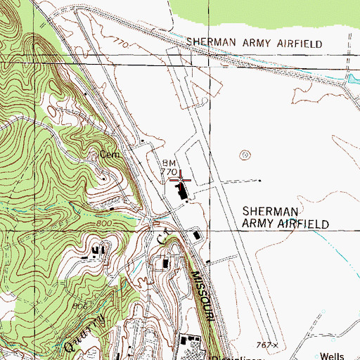 Topographic Map of Sherman Army Airfield, KS