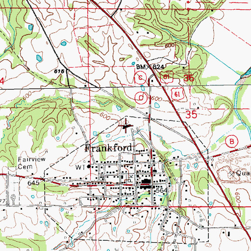 Topographic Map of Frankford Elementary School, MO