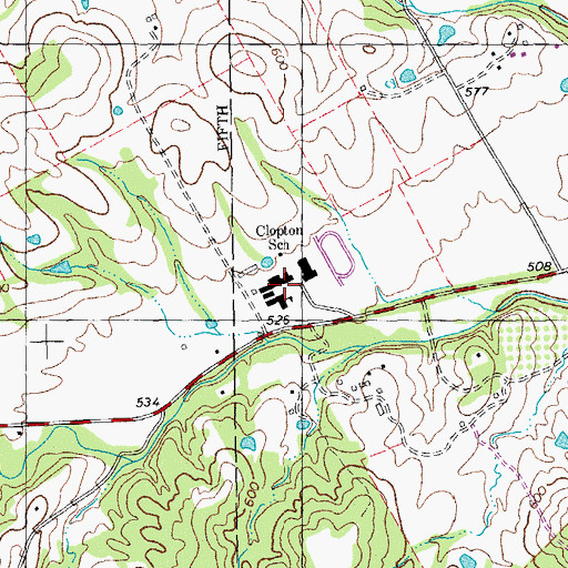 Topographic Map of Malvern B. Clopton Junior Senior High School, MO