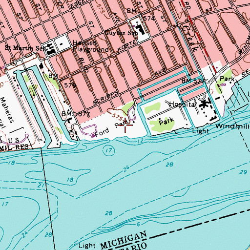 Topographic Map of Alfred Brush Ford Park, MI
