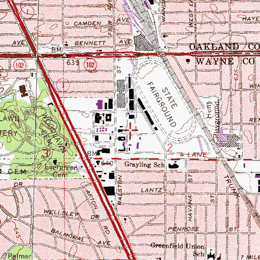 Topographic Map of Michigan State Fairground, MI