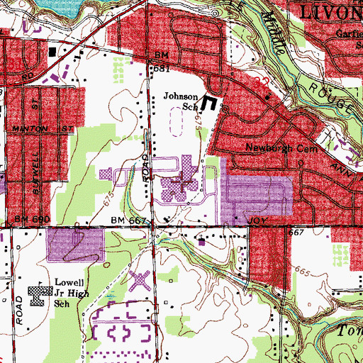 Topographic Map of Churchill High School, MI