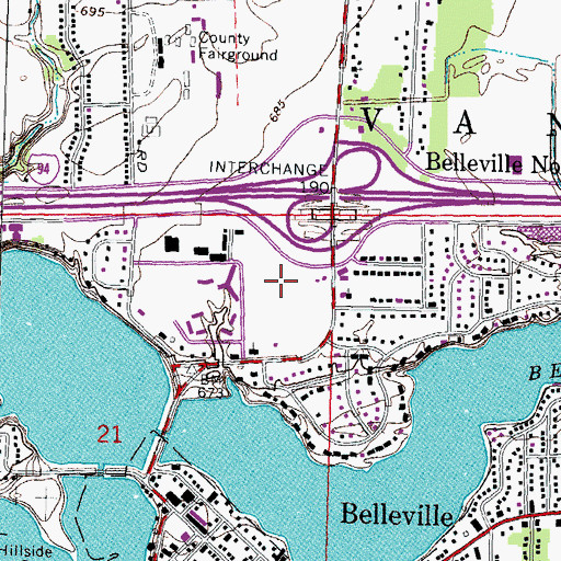 Topographic Map of Belleville Post Office, MI