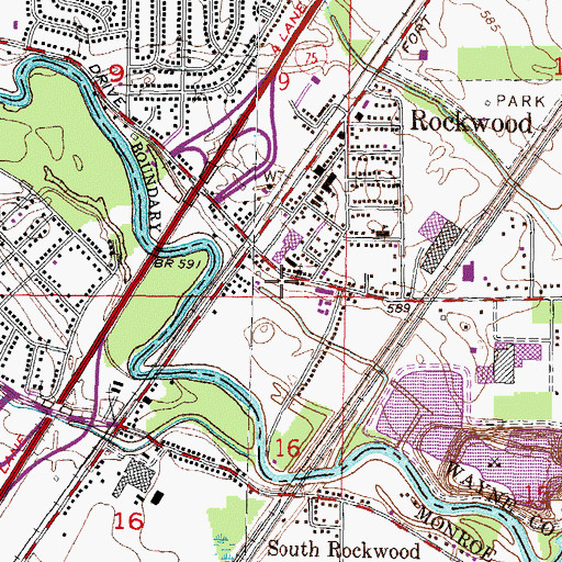 Topographic Map of Rockwood Post Office, MI