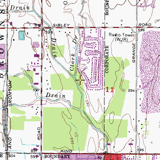 Topographic Map of Dawnshire Park, MI