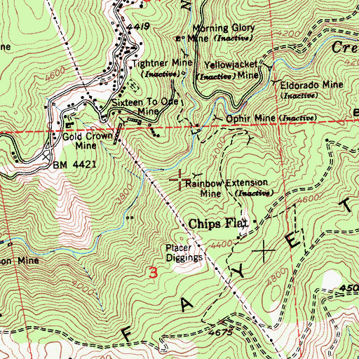 Topographic Map of Rainbow Extension Mine, CA