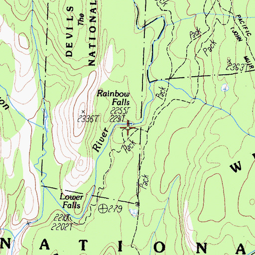 Topographic Map of Rainbow Falls, CA
