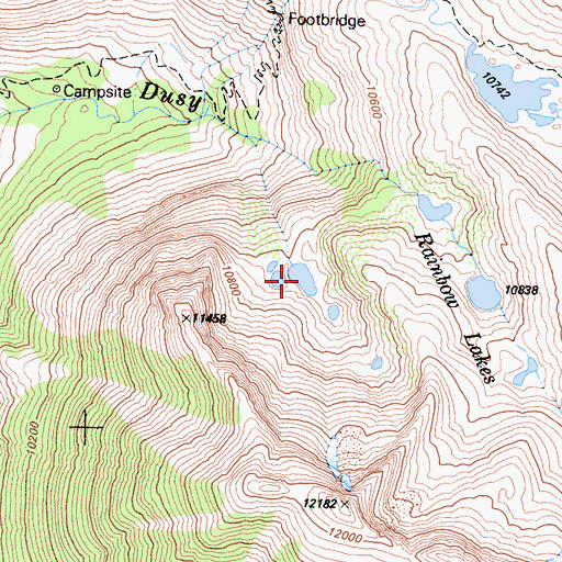 Topographic Map of Rainbow Lakes, CA