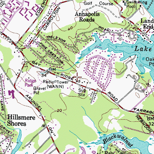 Topographic Map of Bay Ridge Nursery, MD