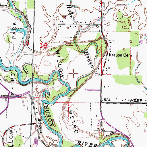 Topographic Map of Willow Metropark Golf Course, MI