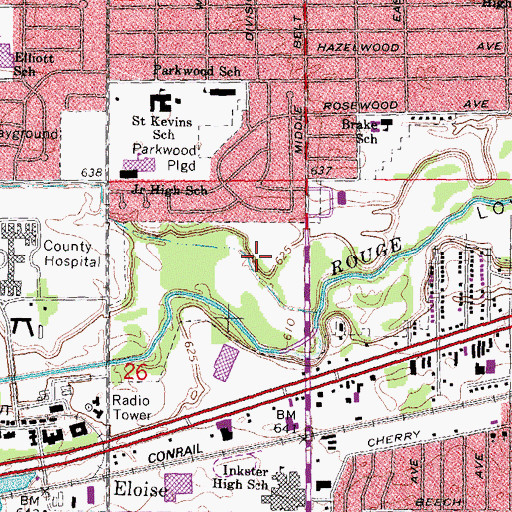 Topographic Map of Inkster Valley Golf Course, MI