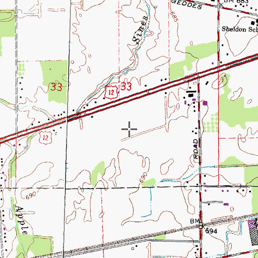 Topographic Map of Victory Park, MI