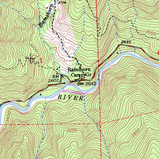 Topographic Map of Ramshorn Camp Ground, CA