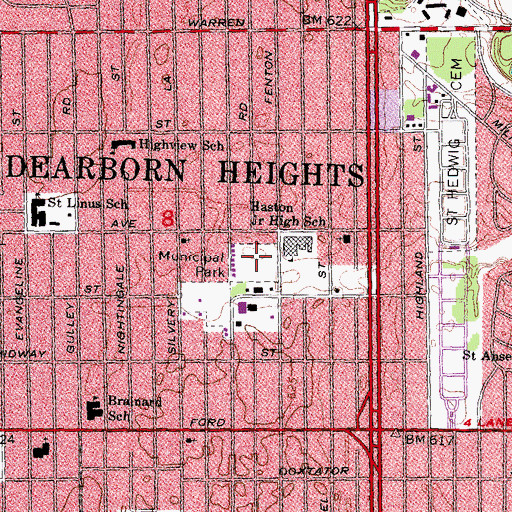 Topographic Map of Dearborn Heights Municipal Park, MI