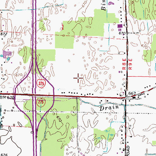 Topographic Map of Woodlands Golf Course, MI